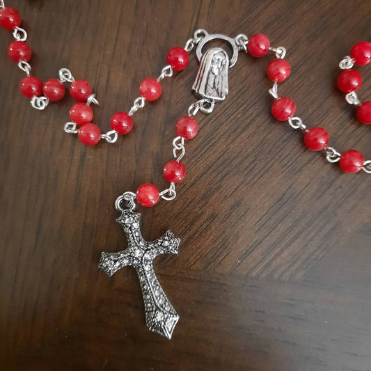 Red Coral Bead Rosary