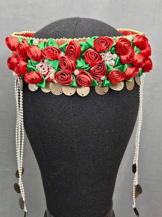 Handsewn Silk Rose Headpiece – Armenian Inspired Floral Crown (Adult & Child) Made to Order