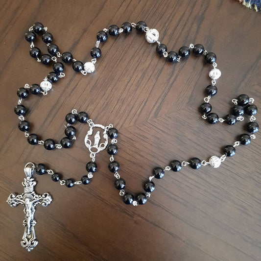 Onyx Gem Rosary With Large Metal Cross