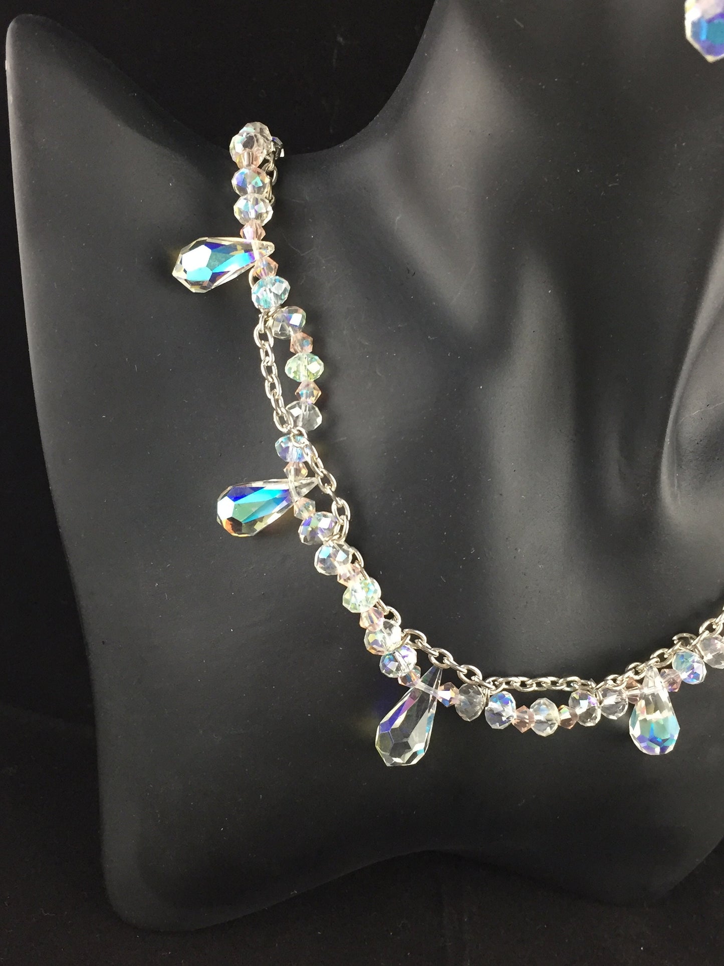 Bridal Crystals and Chain Necklace Earring Set - Handmade