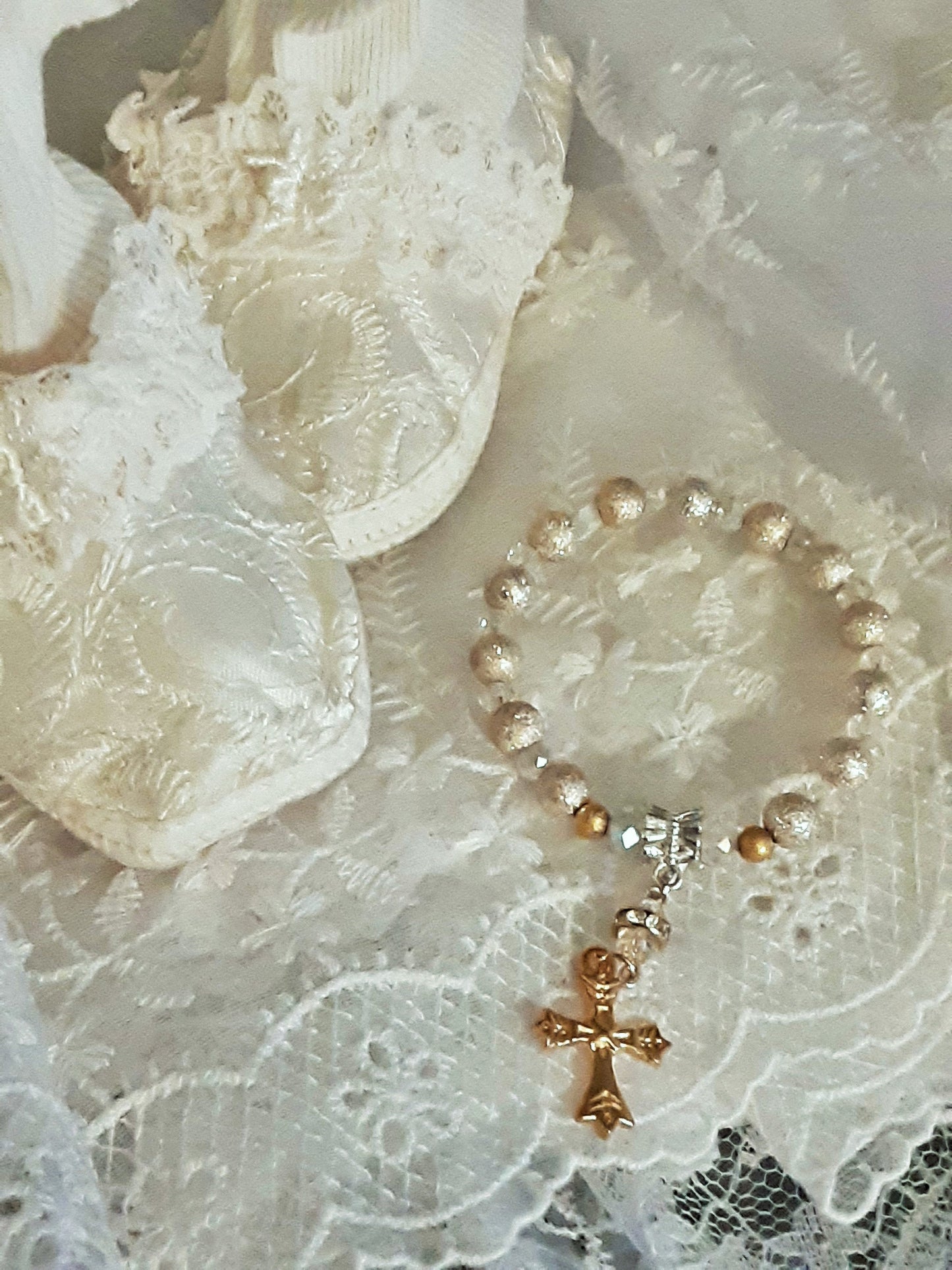 Baby's First Rosary  Bracelet Baptism Silver and Crystals