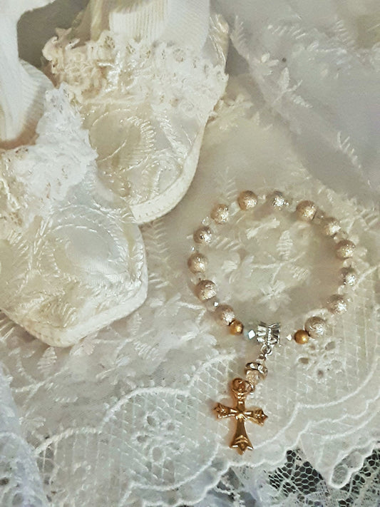 Baby's First Rosary  Bracelet Baptism Silver and Crystals