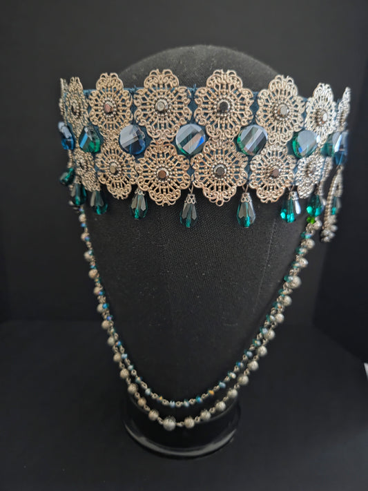 Emerald Crystal Statement Headpiece – Vintage Boho Luxe Hair Jewelry