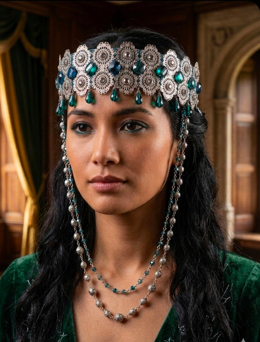 Emerald Crystal Statement Headpiece – Vintage Boho Luxe Hair Jewelry