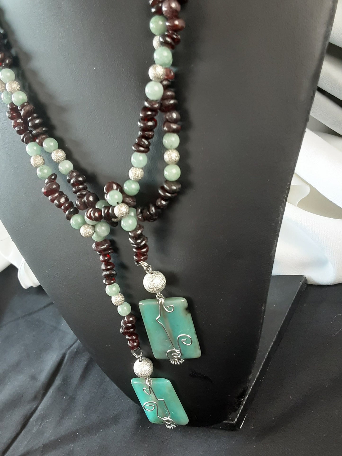Garnet & Jade Statement Necklace with Agate Pendants