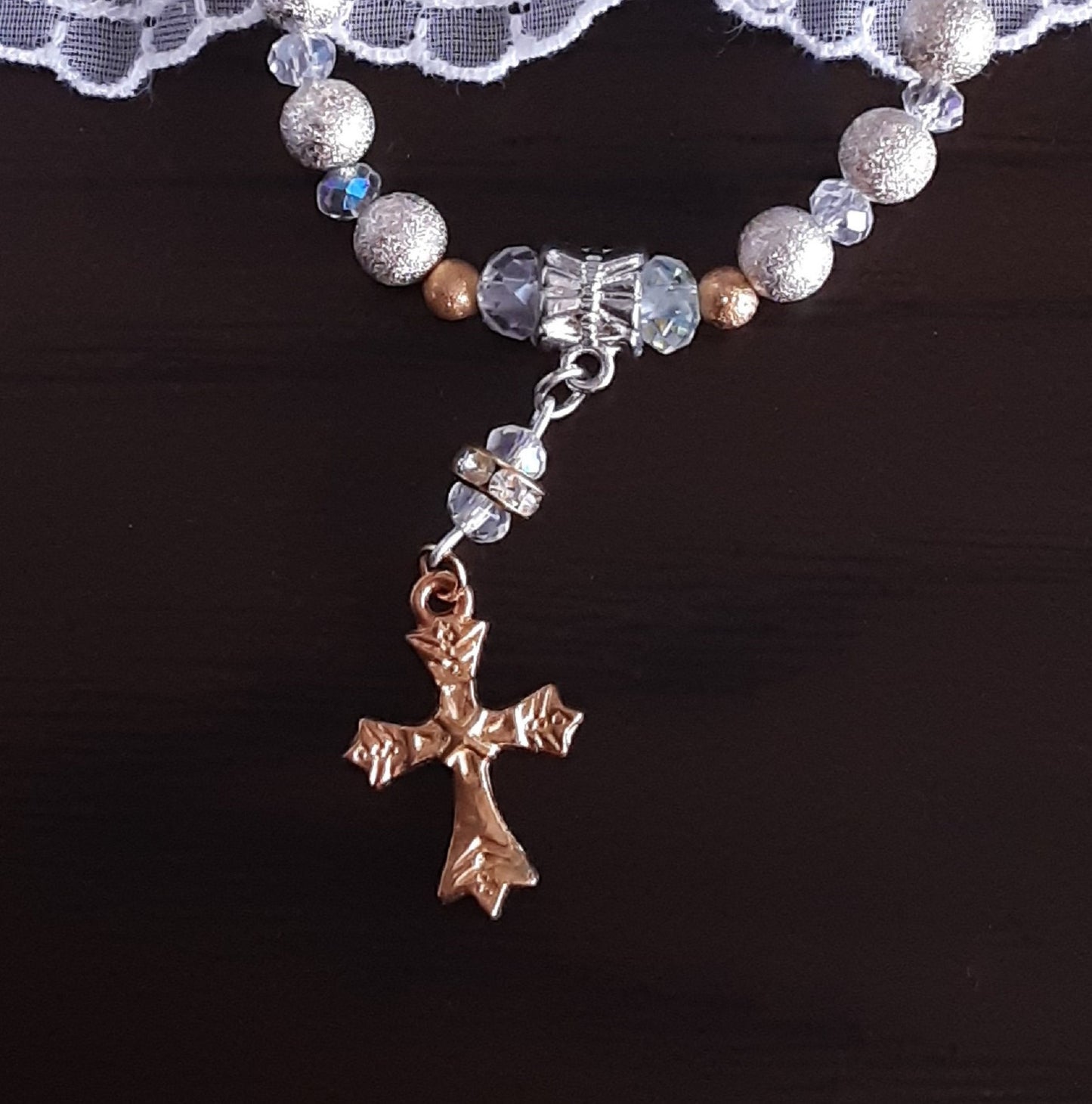Baby's First Rosary  Bracelet Baptism Silver and Crystals