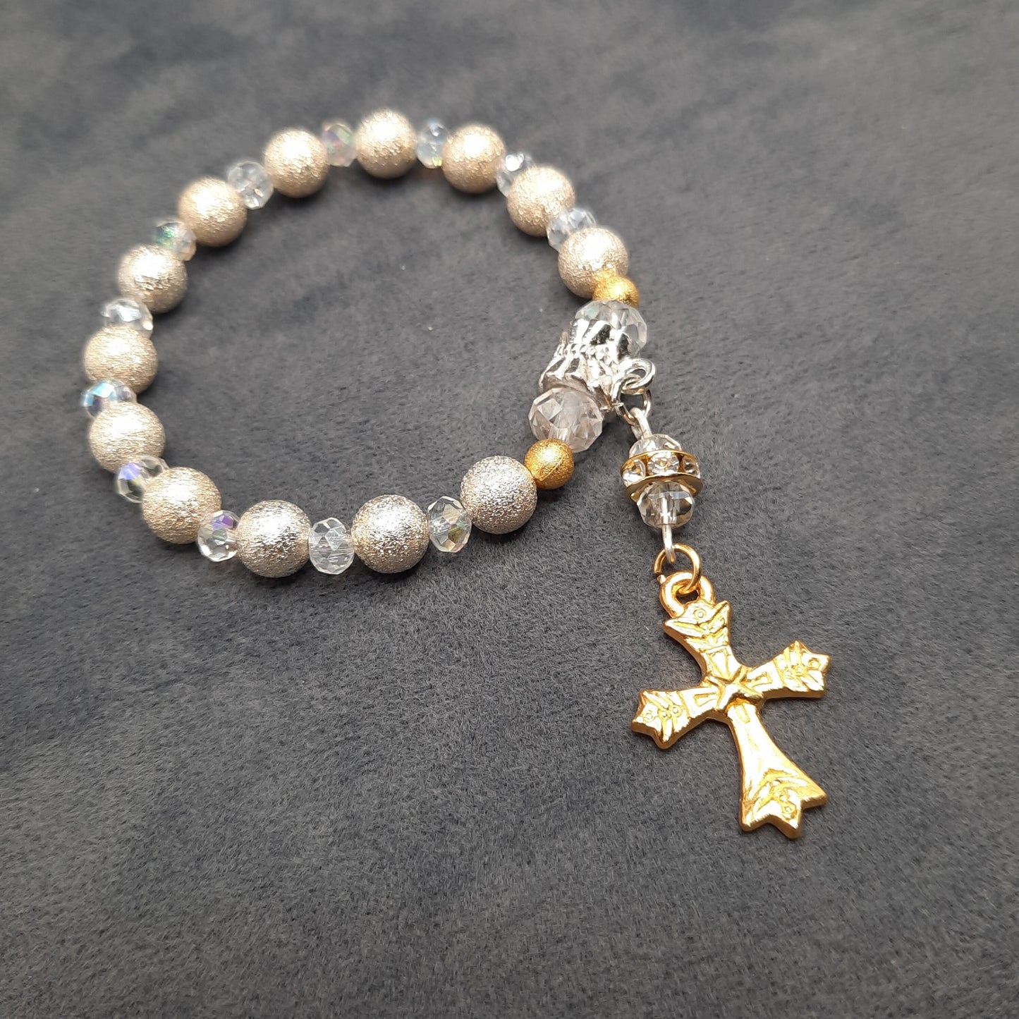 Baby's First Rosary  Bracelet Baptism Silver and Crystals