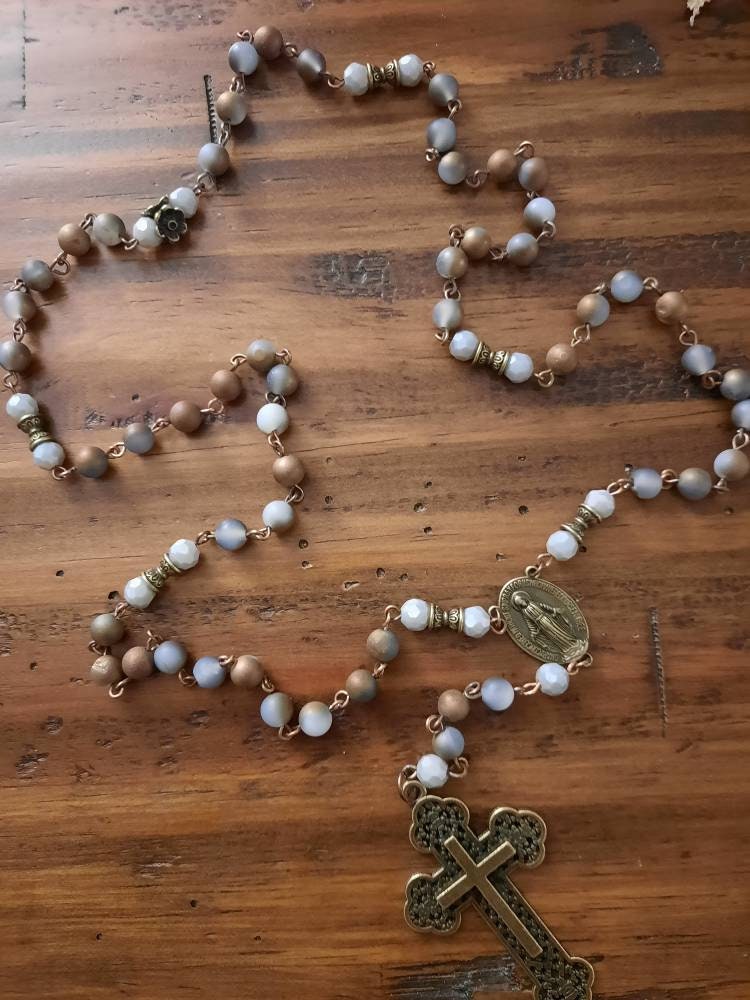 Druzy Agate Gemstone Rosary Brown Cross