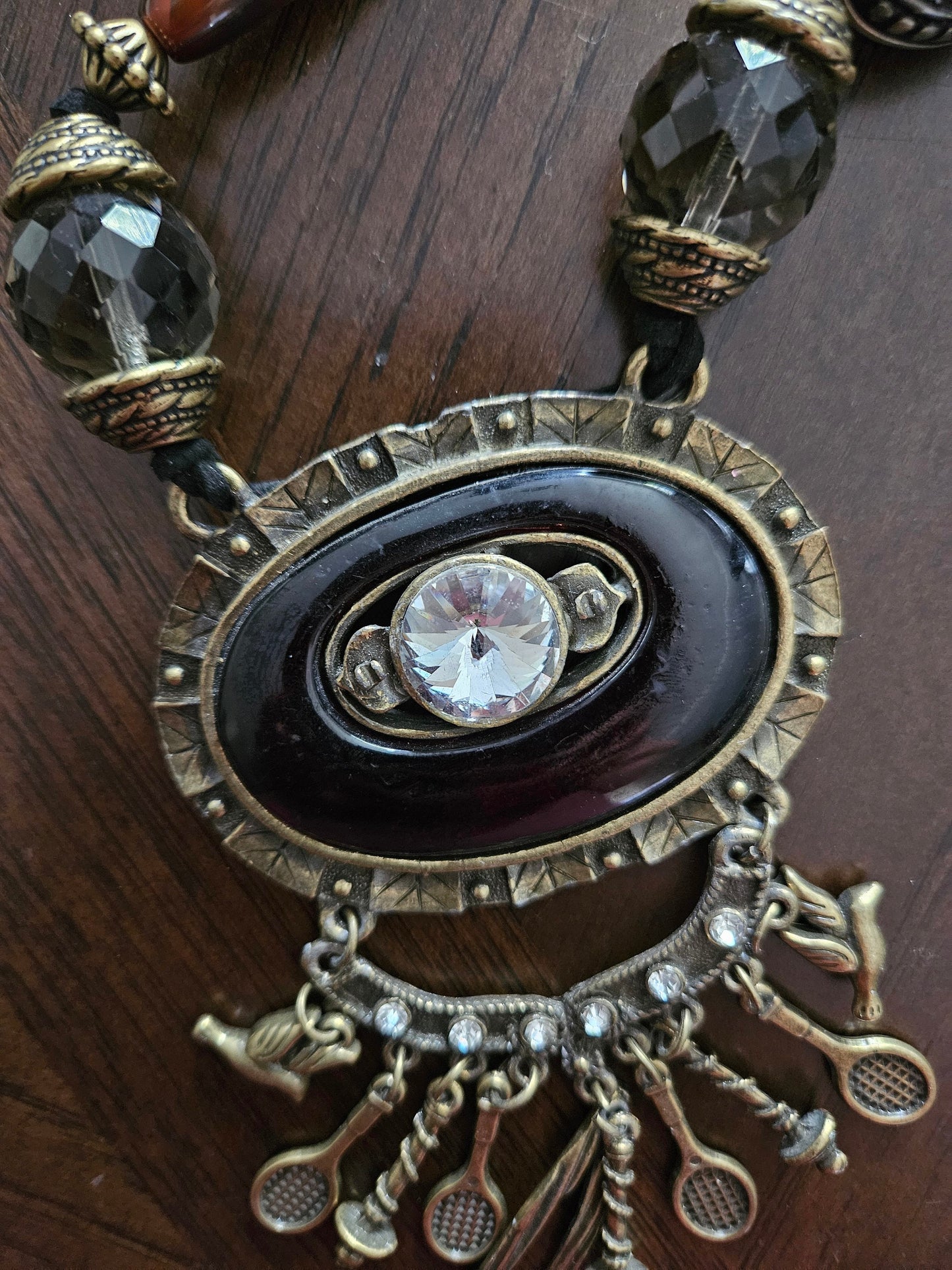 The Vintage Court Necklace with Crystal & Charm Pendant