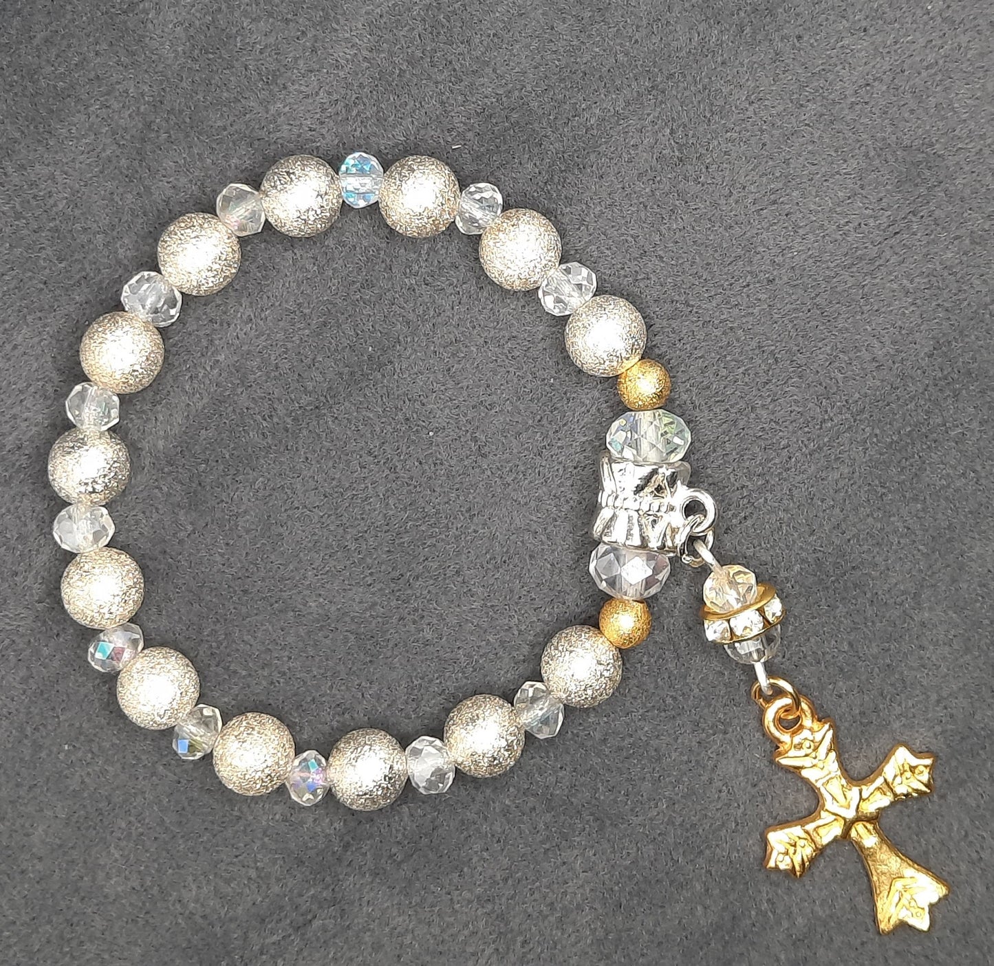 Baby's First Rosary  Bracelet Baptism Silver and Crystals