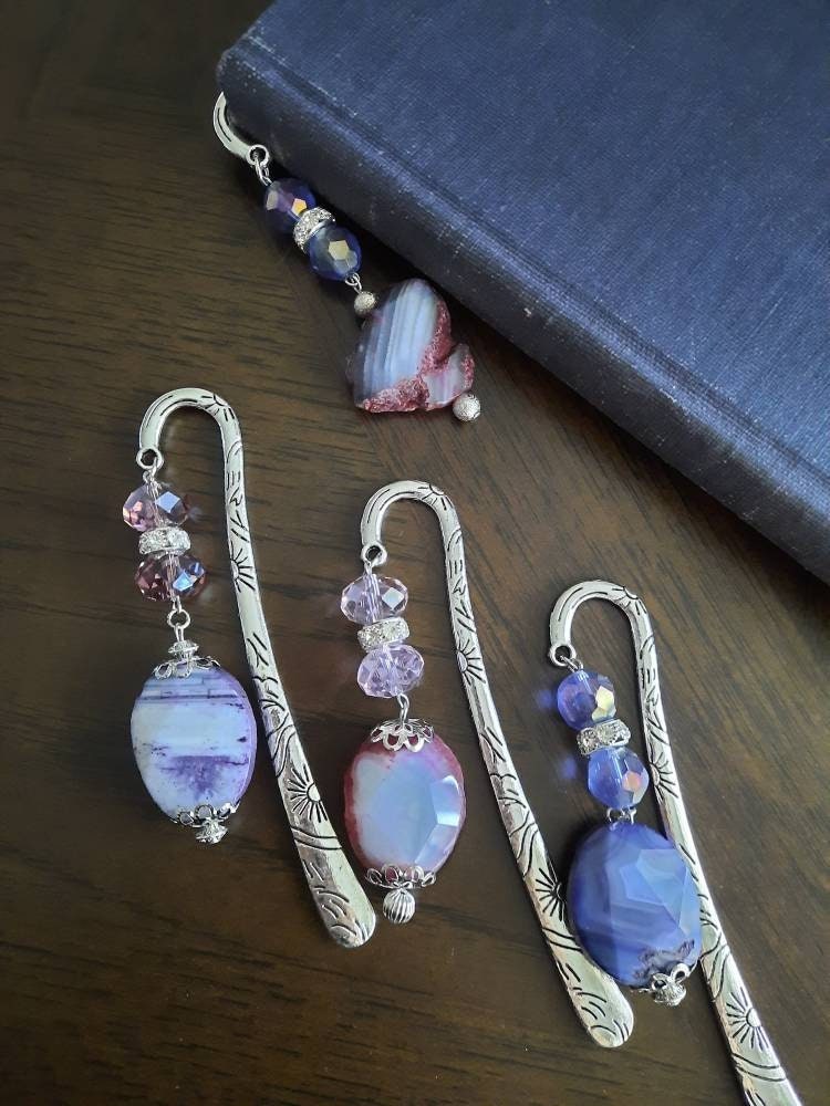 Purple Agate Gemstone Bookmark – Handmade Crystal Reader Gift