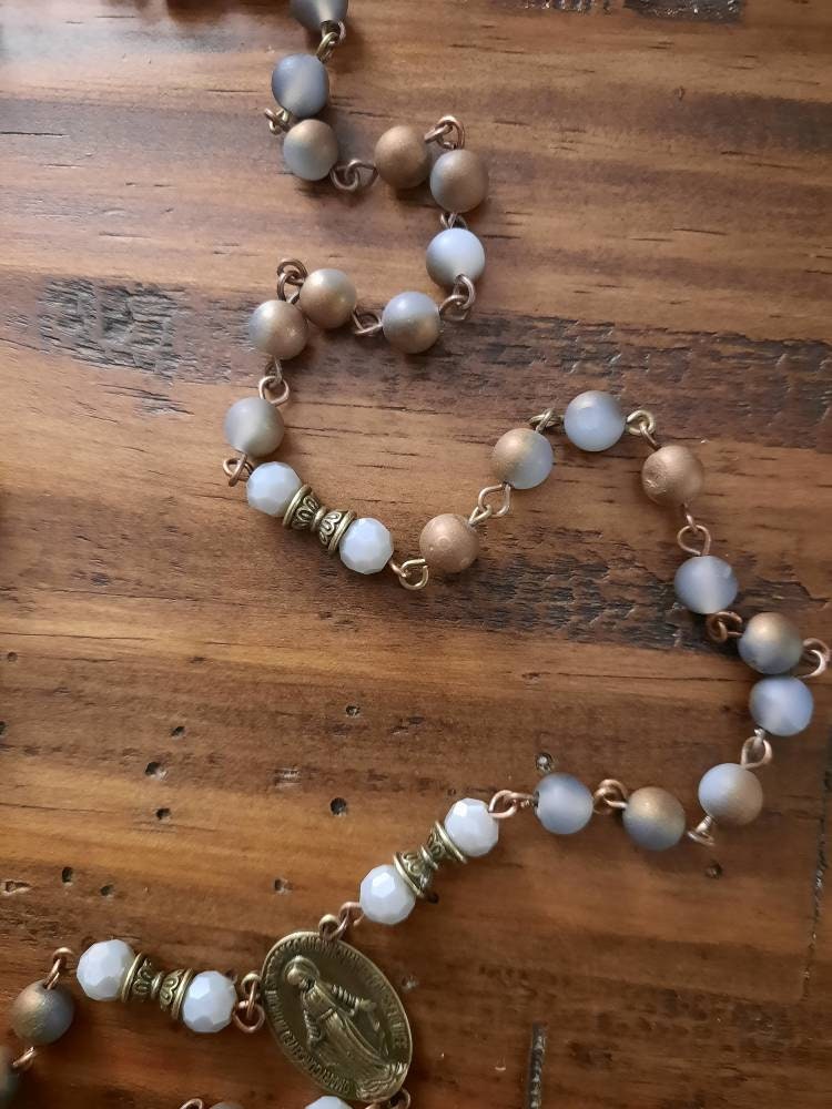 Druzy Agate Gemstone Rosary Brown Cross