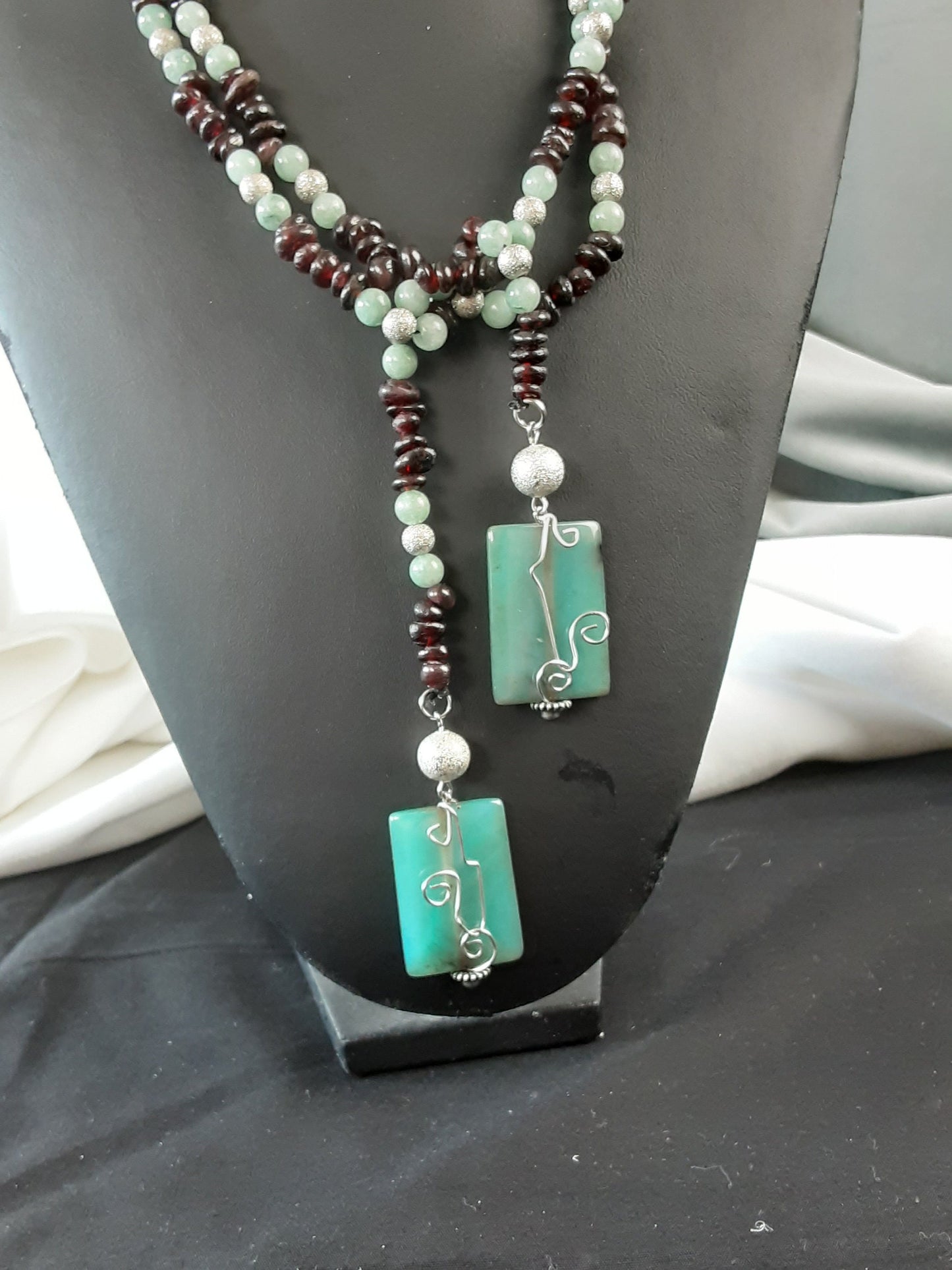 Garnet & Jade Statement Necklace with Agate Pendants