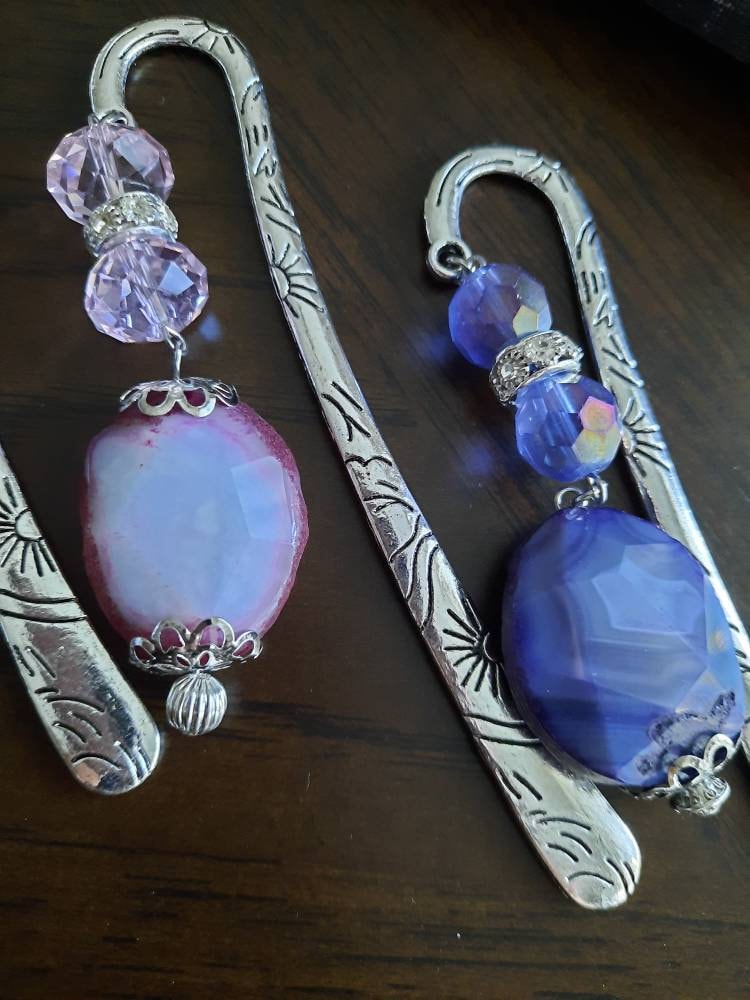 Purple Agate Gemstone Bookmark – Handmade Crystal Reader Gift