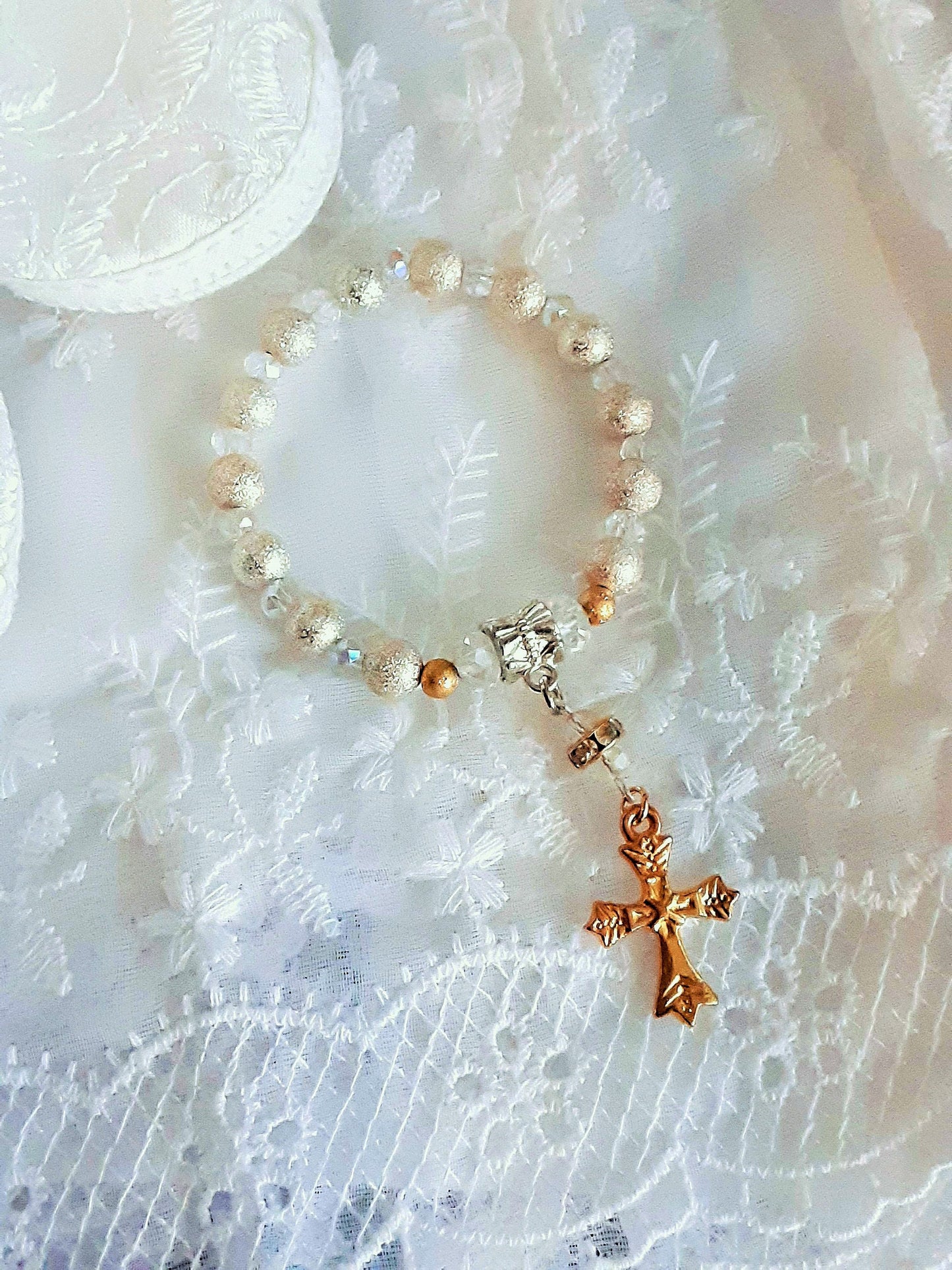 Baby's First Rosary  Bracelet Baptism Silver and Crystals