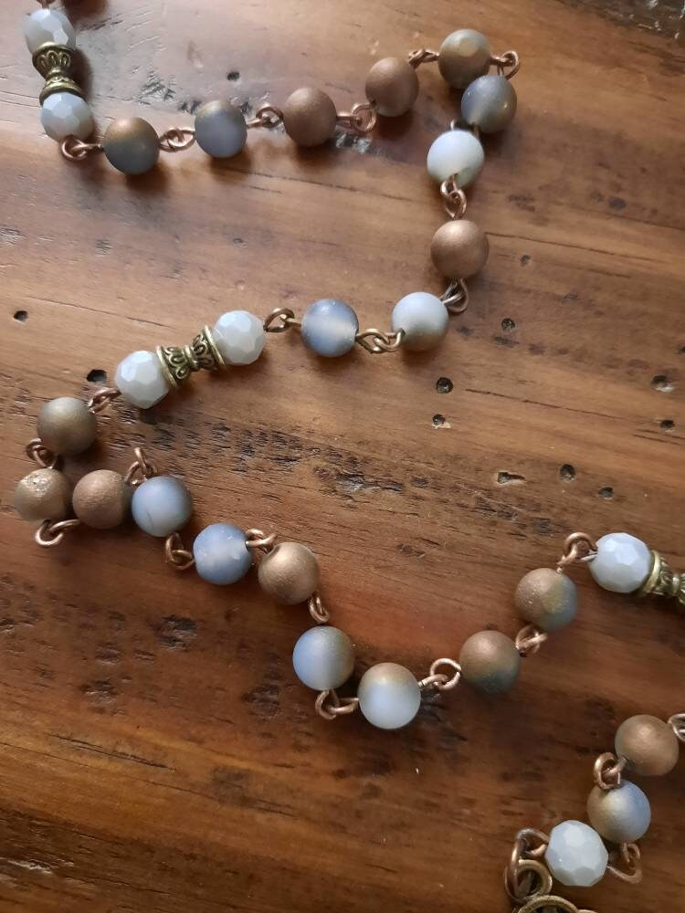 Druzy Agate Gemstone Rosary Brown Cross