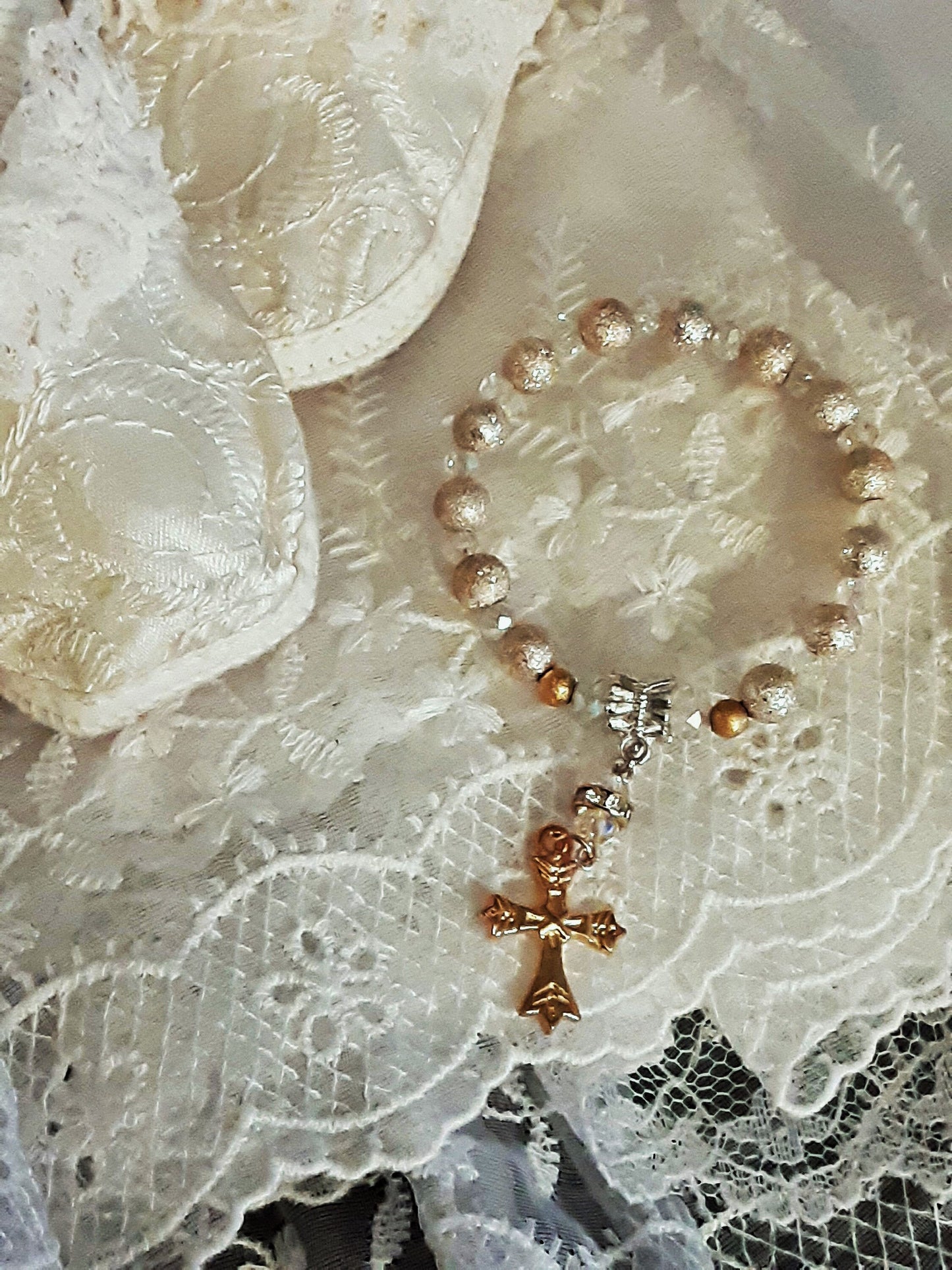 Baby's First Rosary  Bracelet Baptism Silver and Crystals