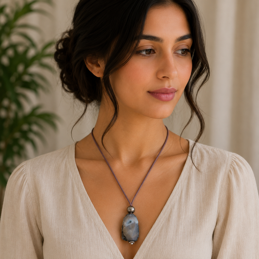 Blue Agate Pendant Necklace