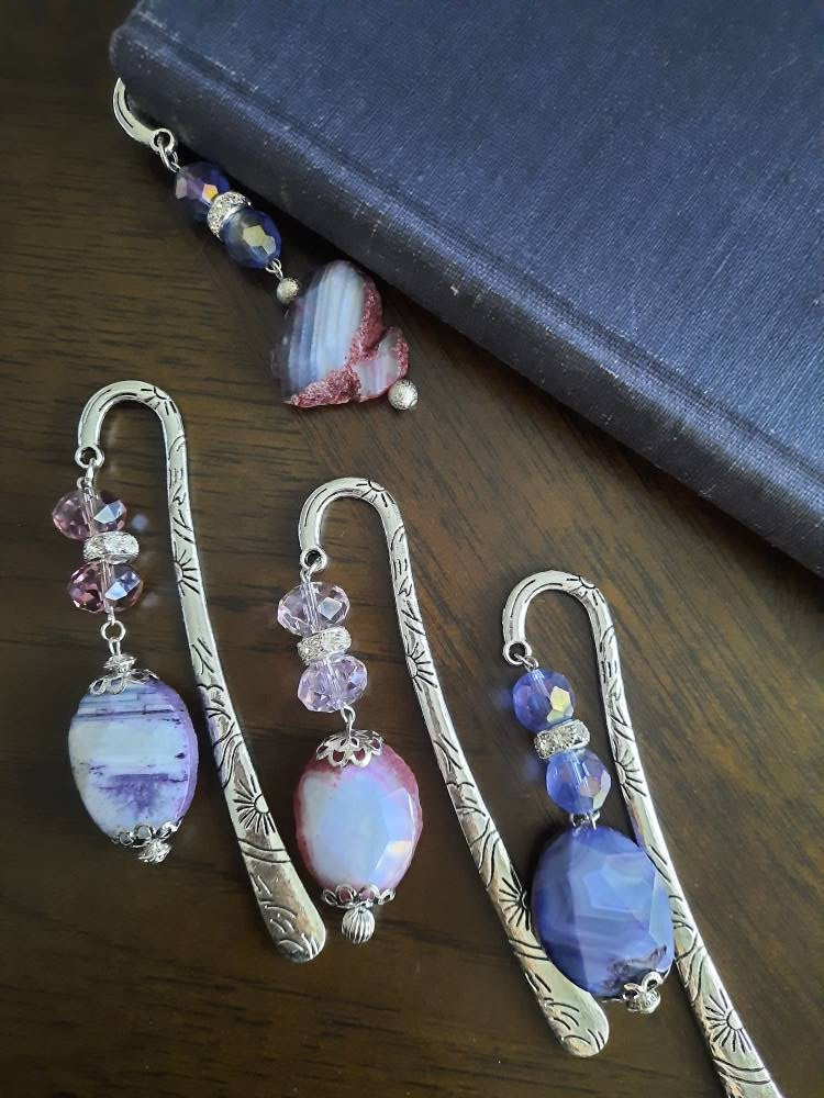 Purple Agate Gemstone Bookmark – Handmade Crystal Reader Gift
