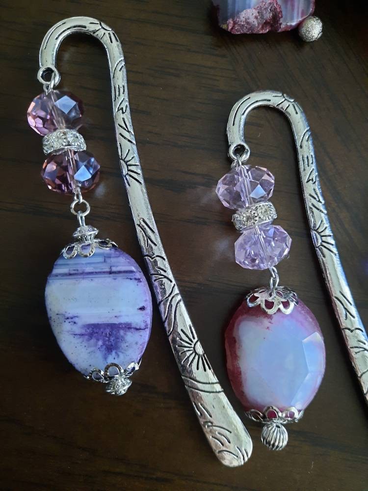 Purple Agate Gemstone Bookmark – Handmade Crystal Reader Gift