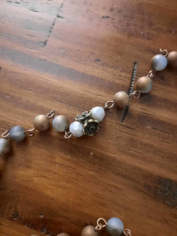 Druzy Agate Gemstone Rosary Brown Cross