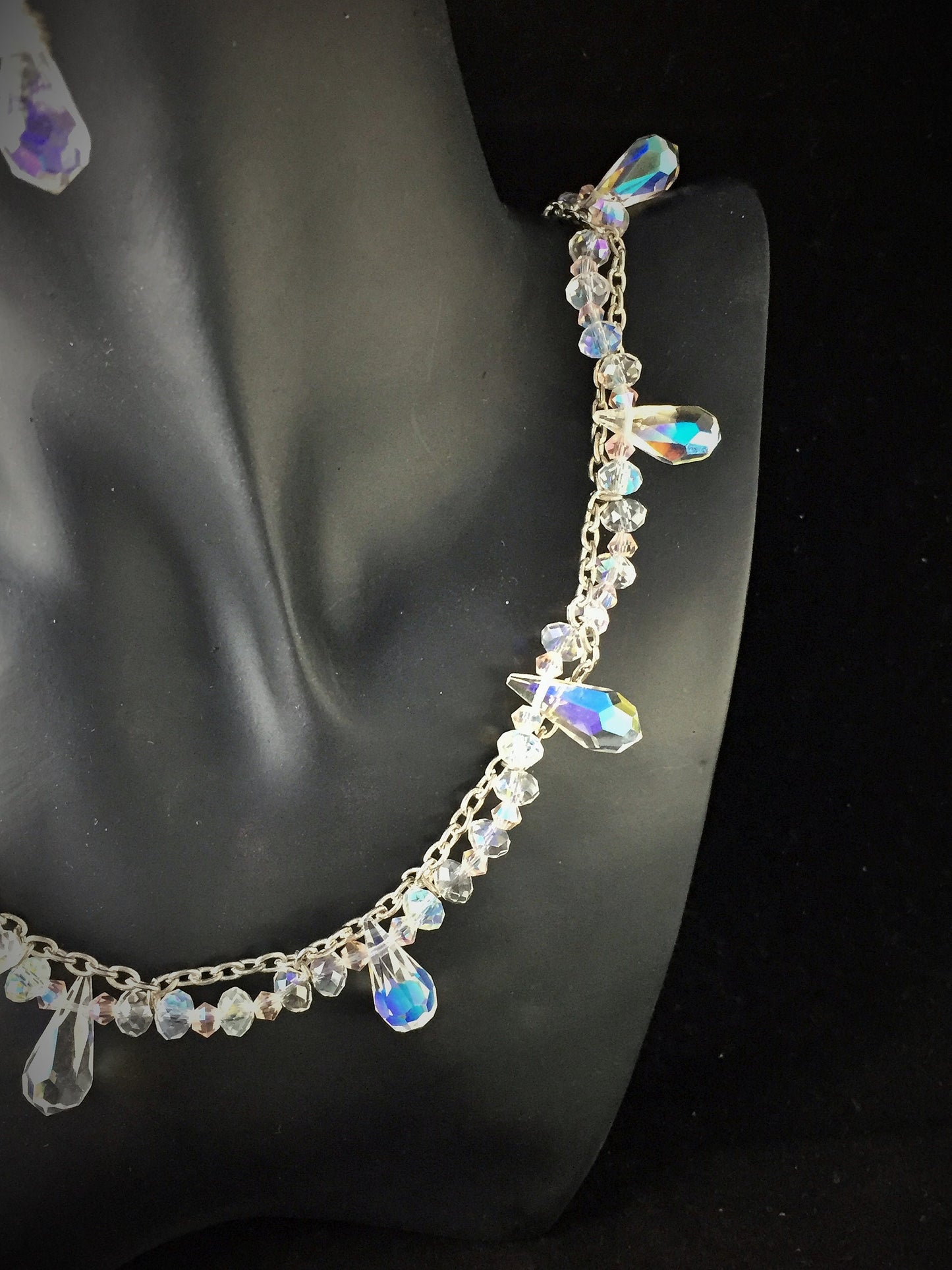 Bridal Crystals and Chain Necklace Earring Set - Handmade