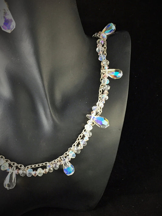 Bridal Crystals and Chain Necklace Earring Set - Handmade