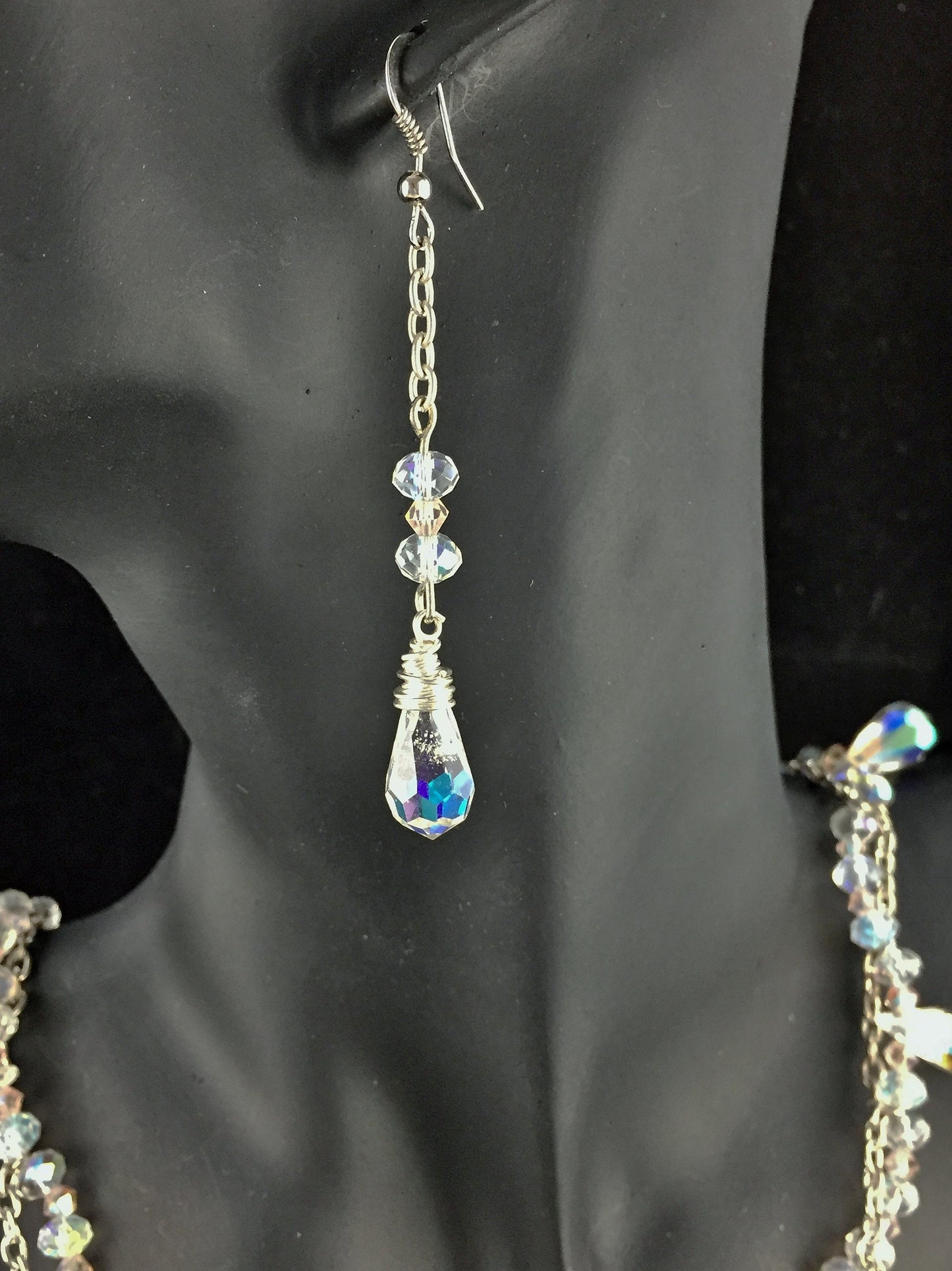Bridal Crystals and Chain Necklace Earring Set - Handmade