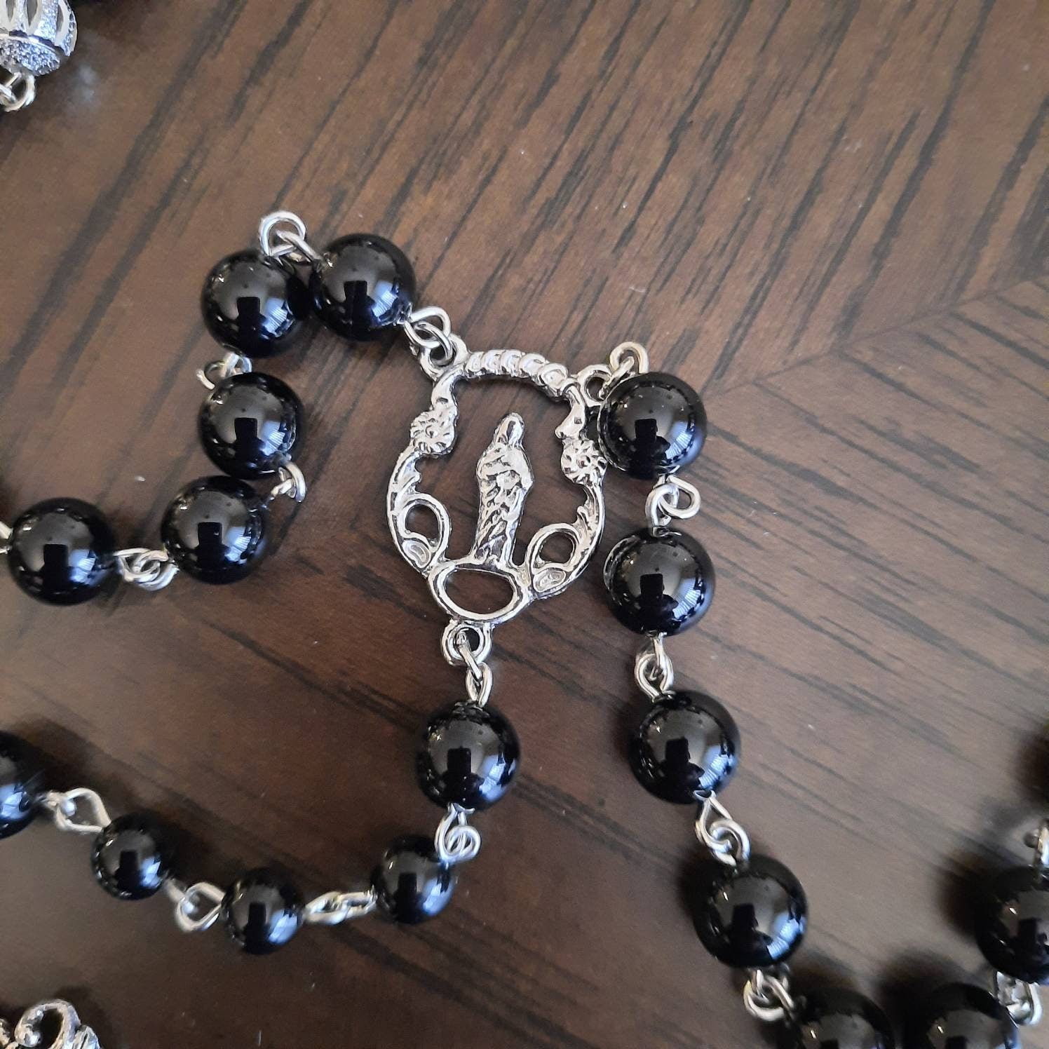 Onyx Gem Rosary With Large Metal Cross