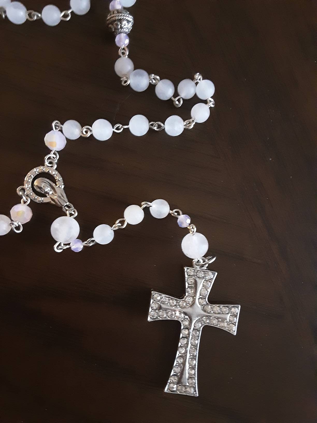 Rose Quartz and Antique Silver Rosary