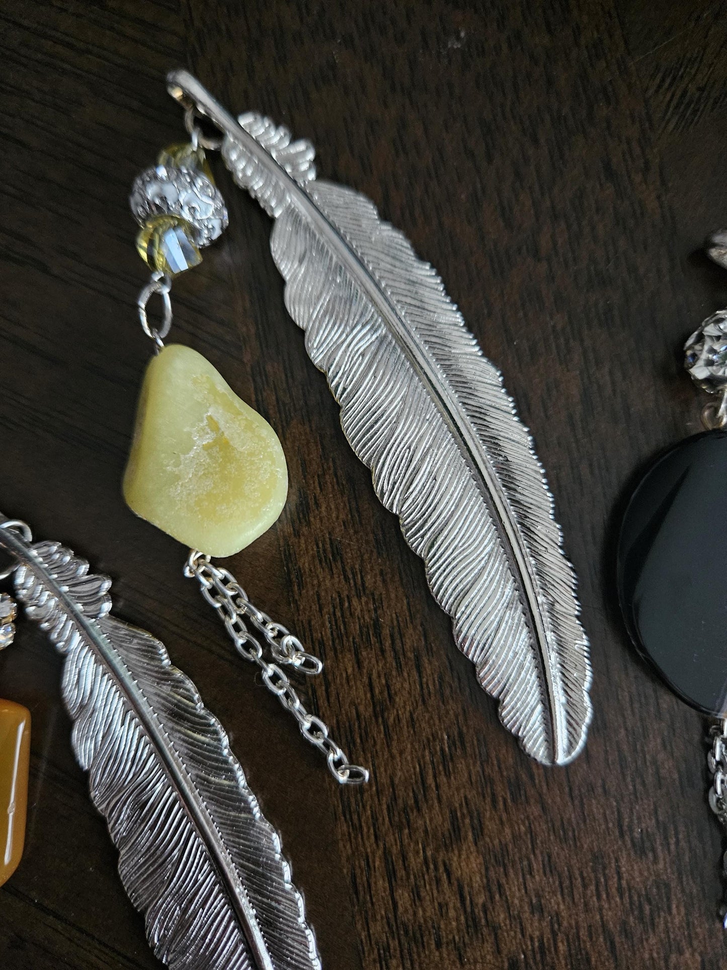 Metal Leaf Bookmarks with Agate Stones