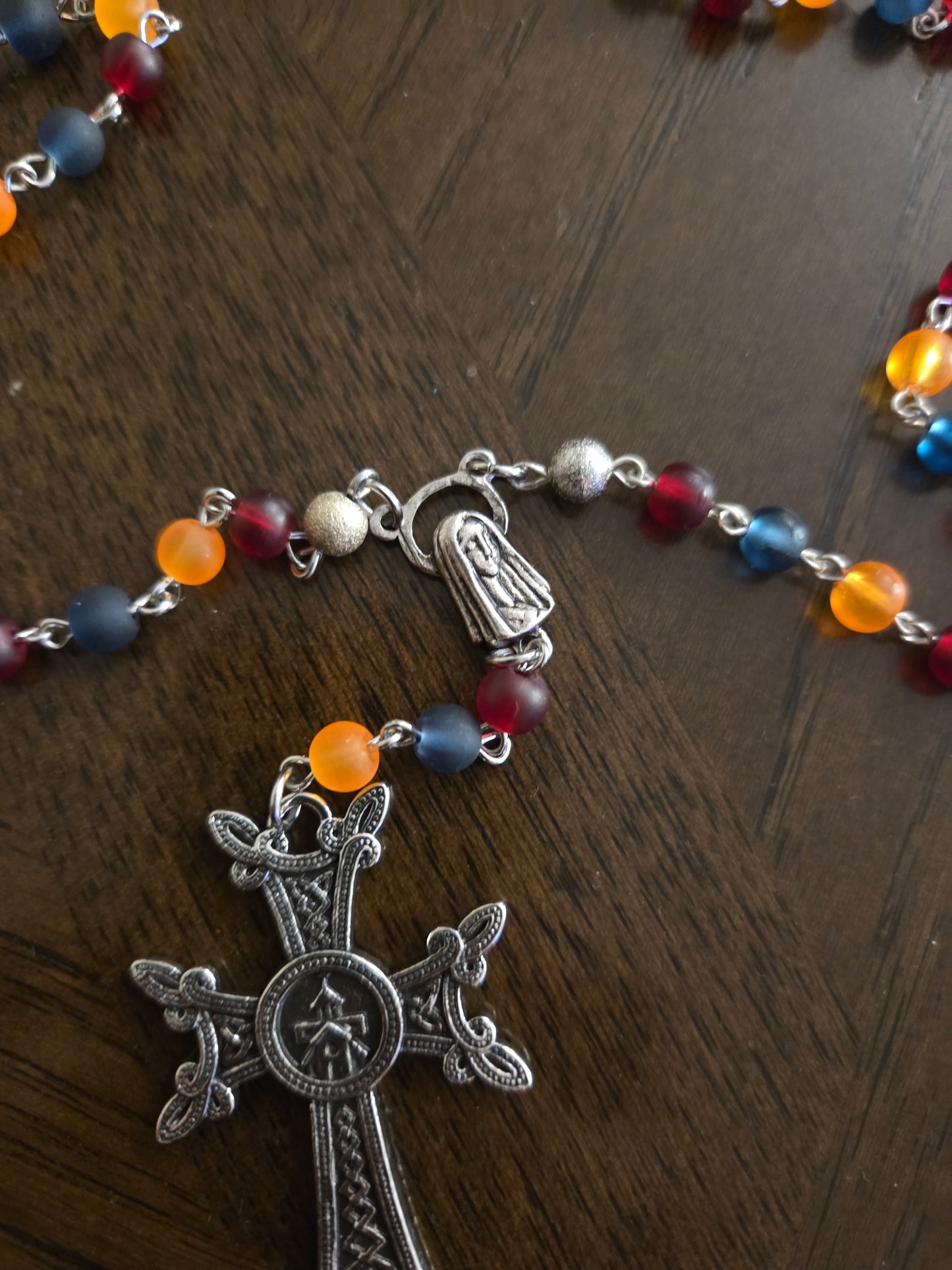 Armenian Khachkar Rosary – Frosty 6mm Beads & Zinc Alloy Khachkar Cross