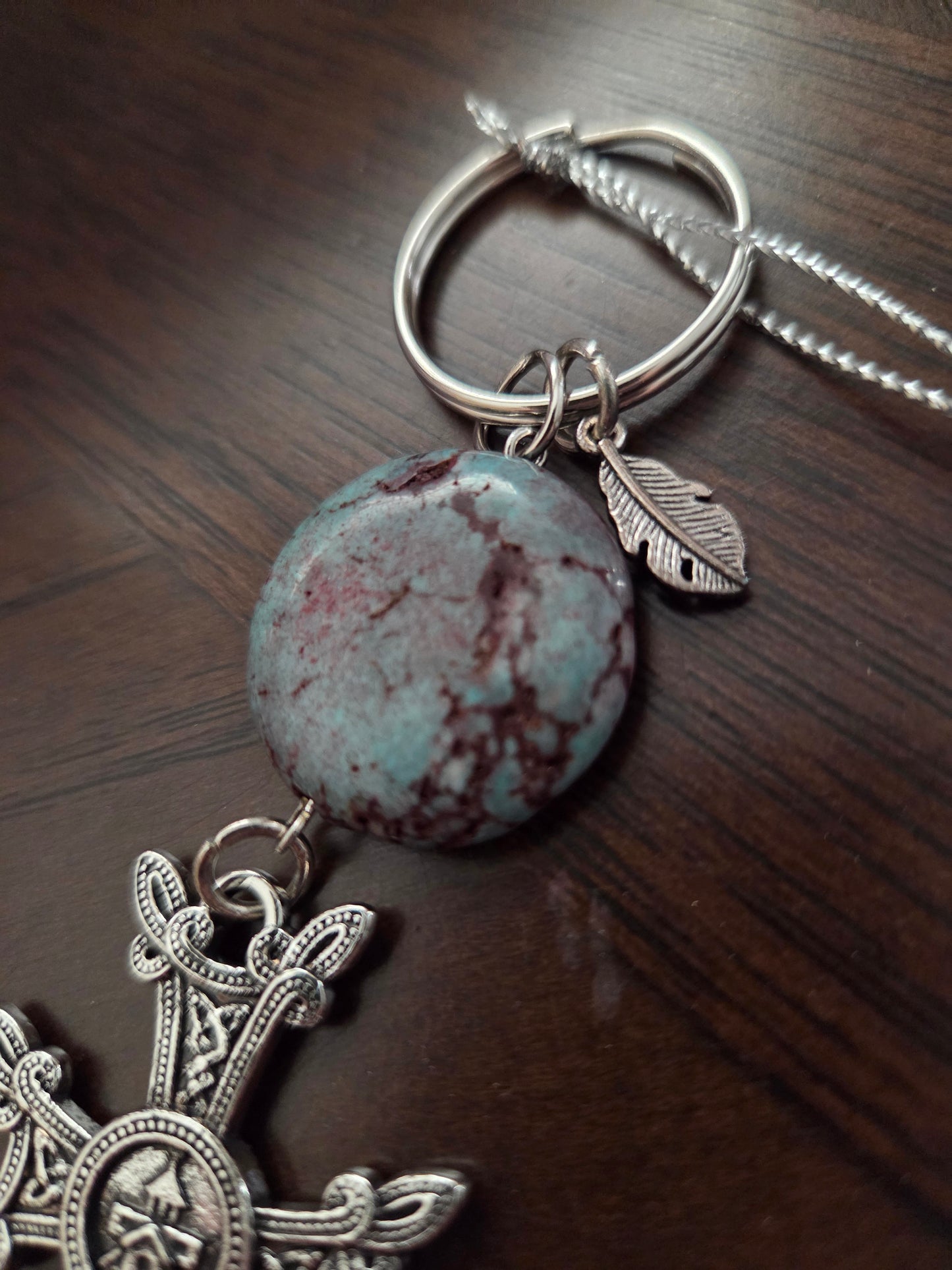 Armenian Khachkar Cross Keychain – Garnet, Rose Quartz, Agate or Turquoise Stone Faith Gift
