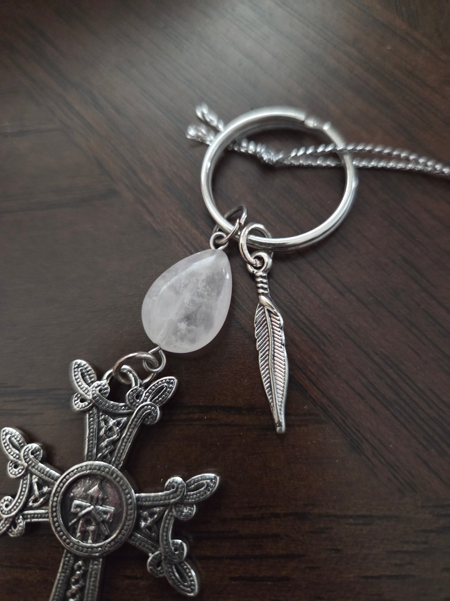 Armenian Khachkar Cross Keychain – Garnet, Rose Quartz, Agate or Turquoise Stone Faith Gift