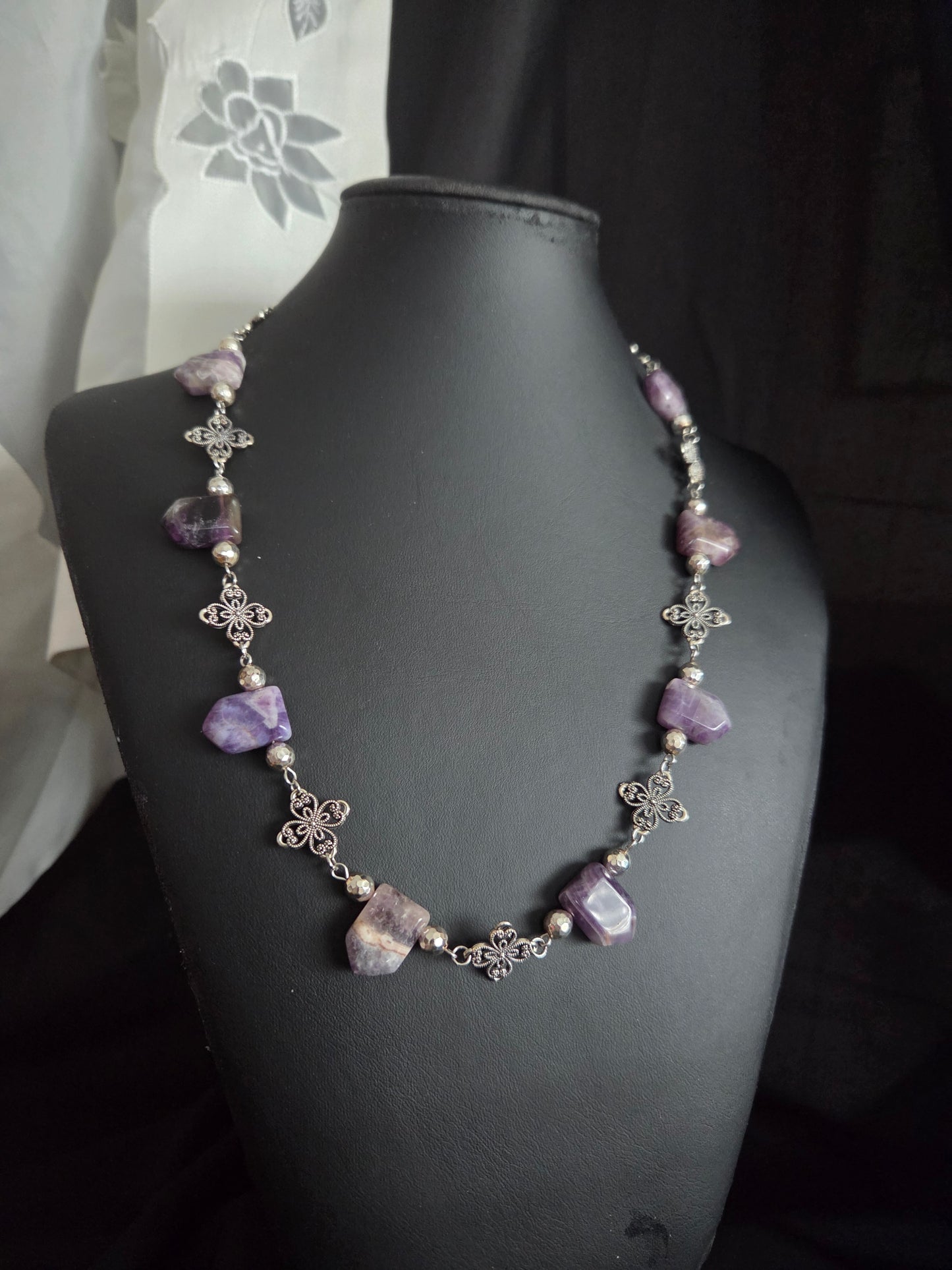 Amethyst & Cross Statement Necklace – One of a Kind
